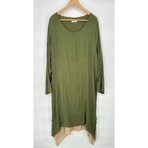 Anself Maxi Dress Green Size 5XL Asymmetrical Lagenlook Long Sleeve Crinkle